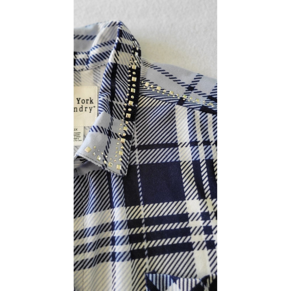 New York Laundry Womens Blue and White Plaid Shirt Size Large Size 3X - Picture 4 of 10